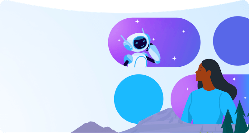 A simple drawing representing a woman communication with a robot